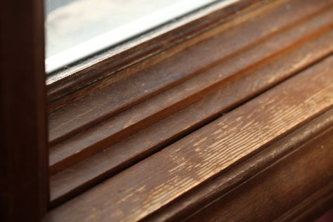 enter image description here Wood Window Trim, Wood Window Sill, Painting Wood Trim, Old Wood Windows, Dark Wood Trim, Wood Baseboard, Window Restoration, Window Molding, Indoor Window