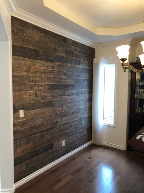 Real Wood Accent Wall, Hardwood Wall Ideas, Wood Wall Penling, Wood Wall In Living Room, Barnwood Walls Living Room, Tv Accent Wall Wood, Horizontal Wood Wall Interior, Dark Wood Shiplap Wall, Wood Walls Living Room Rustic