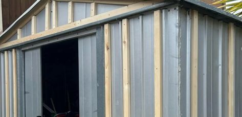 A SAVVY woman has shared how she managed to give her garden a makeover just by giving the outdoor shed a glow up.  Taking to social media, she shared several before and after photos of the metal shed, which appeared to be an eyesore.  She and her husband first started by getting timber and placing […] Metal Sheds Ideas Backyard, Metal Garden Shed Makeover, Steel Shed Makeover, Brick Shed Makeover, Aluminum Shed Makeover, Farmhouse Shed Ideas, Resin Shed Makeover, Painting A Metal Shed, Painting Metal Shed