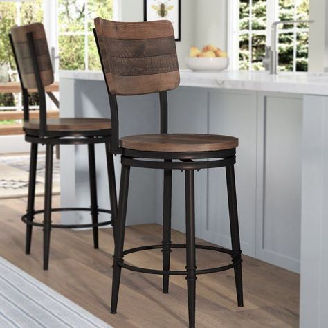 10 Farmhouse Bar Stools For Your Kitchen - Style Your Kitchen Like Joanna Gaines Kitchen Joanna Gaines, Modern Stools For Kitchen Island, Farmhouse Bar Stools, Rustic Bar Stools, Modern Home Decor Kitchen, Stools For Kitchen, Farmhouse Bar, Drink Bar, Rustic Bar