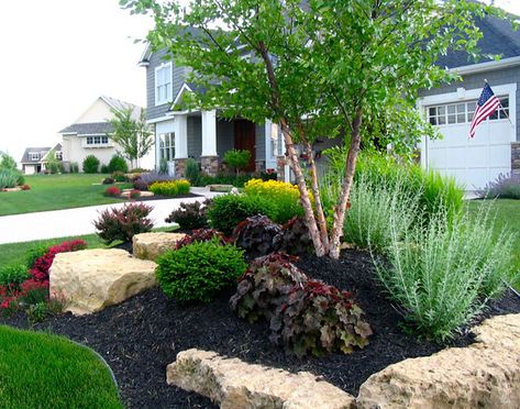 Naturalistic Stone Croppings | Natural Landscaping with Boul… | Flickr Moderne Have, Natural Landscaping, Front Garden Landscape, Landscaping With Boulders, Driveway Landscaping, Rock Garden Design, Yard Landscape, Front Yard Design, Front Yard Garden Design