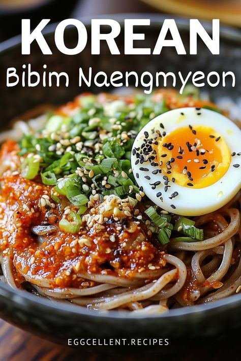 If you are craving a refreshing and spicy Korean delight, Bibim Naengmyeon, or Korean Spicy Cold Buckwheat Noodles, is a must-try dish. #korean spicy cold noodles recipe #spicy cold noodles korean food #korean food cold noodles #korean cold noodles #korean cold noodles recipe #korean cold noodles recipe easy #korean cold noodles vegetarian #korean cold noodles soup Korean Buckwheat Noodles Recipe, Cold Noodles Korean, Bibim Naengmyeon, Cold Buckwheat Noodles, Spicy Cold Noodles, Cold Noodles Recipes, Noodles Vegetarian, Noodles Korean, Korean Cold Noodles