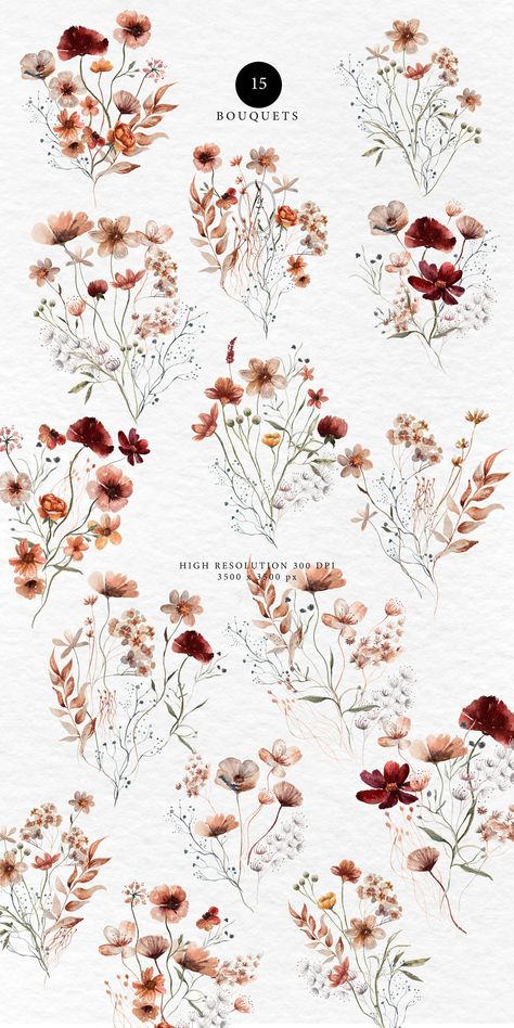 Floral Bouquet Clipartwatercolor Floral Clipartwildflower - Etsy Saudi Arabia Dried Flowers Png, Wildflower Clipart, Illustration Tattoo, Hand Drawn Floral, Flower Art Drawing, Flowers Png, Drawn Floral, Minimalist Flowers, Floral Clipart