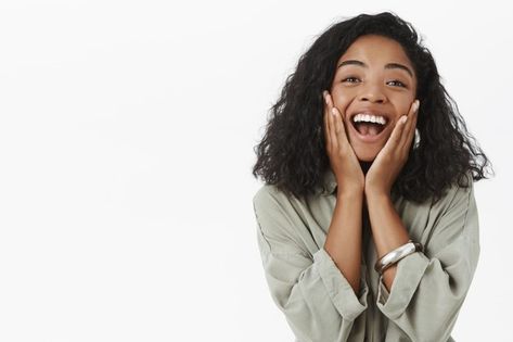 Excited Person, Happy Woman Portrait, Laughter Black Woman, Women Surprised Face, Angry Black Woman, Black Woman Smiling Photography, Graphic Design Flyer, Church Poster, Poster Background Design