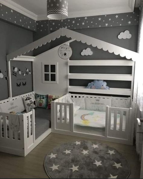 Twin Toddler Bedroom Ideas, Room For Twins, Twin Babies Nursery, Twin Baby Rooms, Toddler And Baby Room, Kids Rooms Shared, Shared Girls Bedroom, Baby Room Themes, Modern Kids Bedroom