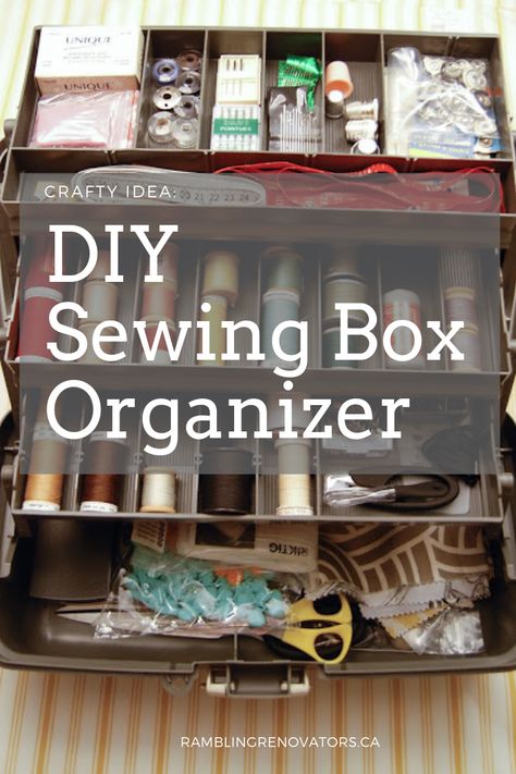 Sewing Box Diy How To Make, Sewing Kit Box Diy Ideas, Sewing Pattern Organizer, Diy Sewing Kit Organizer, Sewing Baskets Organization, Sewing Box Ideas Diy, Diy Sewing Box Organizer, Sewing Accessories Organizer, Sewing Box Organization