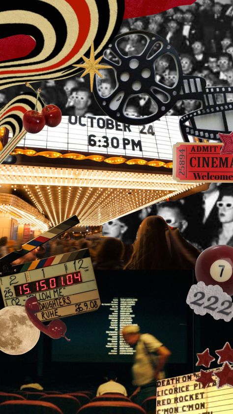 red cinema collage Cinema Moodboard, Hollywood Collage, Wallpaper Cinema, Cinema Collage, Theatre Collage, Bach Buquen, Movie Poster Aesthetic, Film Elements, Zine Project