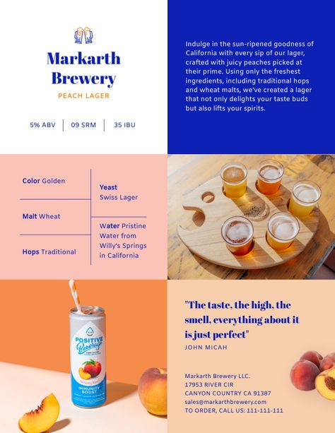 Beer Sell Sheet Template Visme Sell Sheet Design, Sales Sheet, Document Design, Sheet Design, Graphics Layout, Food Graphic Design, Sheet Template, Creative Graphic Design, Marketing Images