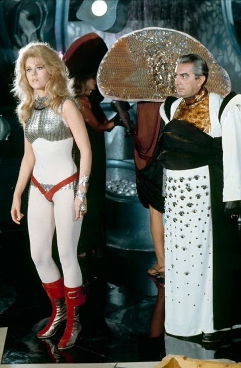 Jane Fonda and Milo O'Shea (as Durand-Durand) on the set of Barbarella, 1968 Barbarella 1968, Jane Fonda Barbarella, Retro Scifi, Space Girls, Henry Fonda, Swinging Sixties, Space Girl, Battlestar Galactica, Jane Fonda