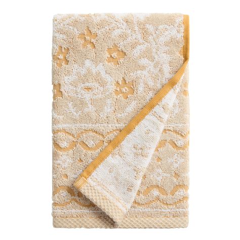 Leny Golden Yellow Floral Terry Cotton Hand Towel - World Market Hand Towels Bathroom, Austin Homes, Cotton Hand Towels, Towel Collection, Kids' Bathroom, World Market, Golden Yellow, Cotton Towels, Hand Towel