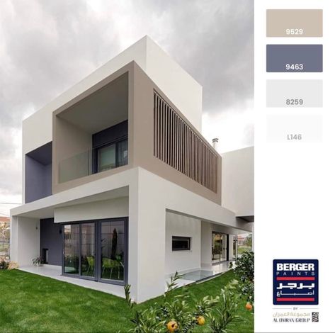 Front Wall Color Ideas, White Colour Combination For House Exterior, Colour Combination For Elevation, Colour Combinations For Exterior House, Bungalow Exterior Paint Colour Schemes, Bunglow Colour Ideas, Exterior Colours For Indian Home, Front Elevation Painting Ideas, Facade Color Palette