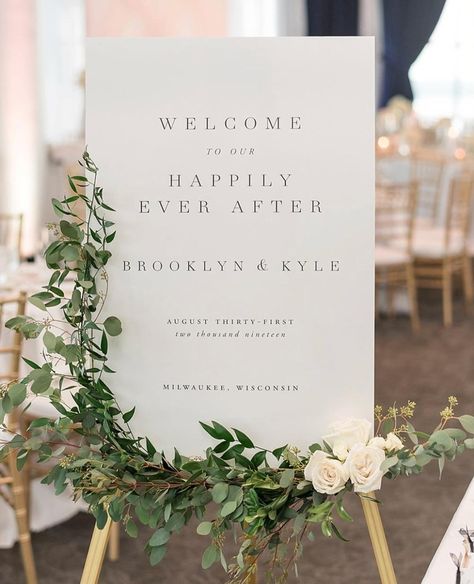 Welcome your guests right away with a large scale welcome sign! We absolutely love to see them dressed up with green Italian ruscus and simple white roses.⁠ .⁠ .⁠ .⁠ #weddinginvitations #weddinginvite #waxseals #silverwaxseals #weddingaccessories #luxurywedding #simplewedding #neutralwedding #silkribbon #luxuryweddinginvitations #classicwedding #minimalwedding #seekthesimplicity #weddinginspiration #weddinginspo #wedding #bridetobe #engaged #dailydoseofpaper #designshouldshine #welcomesign #wedd Poppy Wedding, Wedding Entrance Sign, Shine Wedding Invitations, Wedding Welcome Board, Italian Ruscus, Wedding Entrance, Future Wedding Plans, Minimal Wedding, Wedding Welcome Sign