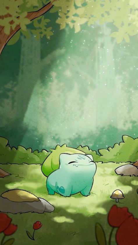 Plant Pokemon Wallpaper, Nerdy Paintings, Pokemon Cute Art, Pokémon Background, Pokémon Painting, Plant Pokemon, Pokemon Aesthetic, Pokemon Artwork, Pokemon Painting