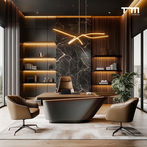 #modernofficedesign on Instagram | Hashtags Luxurious Home Office Design, Modern Office Building Interior Design, Luxury Office Interior Ceo, Real Estate Office Design Work Spaces, Ceo Office Design Luxury Modern, Ceo Office Design Luxury, Boss Office Interior Design, Manager Room, Corporate Office Interior Design