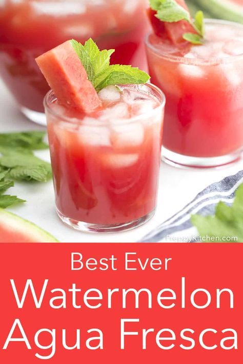 This refreshing agua fresca with watermelon, honey and mint is just about perfect for a hot day and it comes together in just a few minutes! Aqua Fresca Recipes, Watermelon Aqua Fresca, Lime Agua Fresca, Belizean Recipes, Watermelon Agua Fresca, Aqua Fresca, Homesteading Recipes, Cantaloupe Recipes, Agua Fresca Recipe