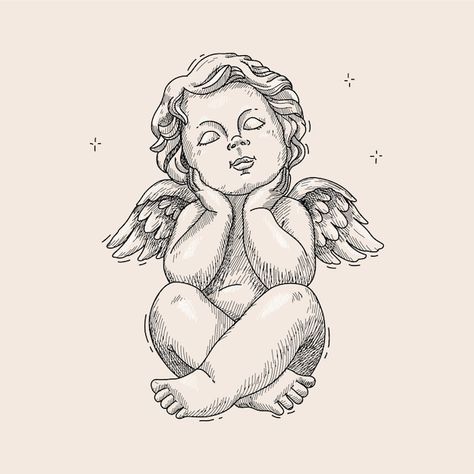 Free vector hand drawn baby angel drawin... | Free Vector #Freepik #freevector #angel #drawing #illustration #outline Cherub Angel Painting, Cute Angel Painting, Angel Body Base Drawing, Drawing Ideas Angel, Female Angel Drawing, Cherub Sketch, Cherub Angel Drawing, Angel Drawing Simple, Cherub Outline