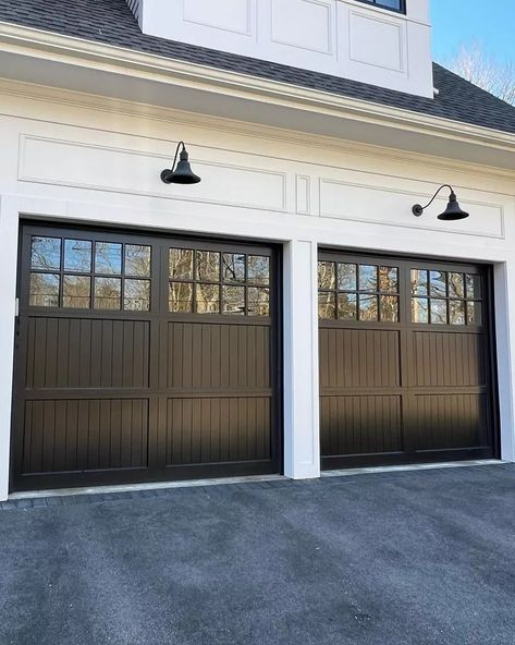 Designer Garage Doors, Garage Lights Exterior, Black Garage Door, Garage Door Ideas, Good Tuesday Morning, Garage Door Lights, Black Garage Doors, Outdoor Garage Lights, Garage Door Colors