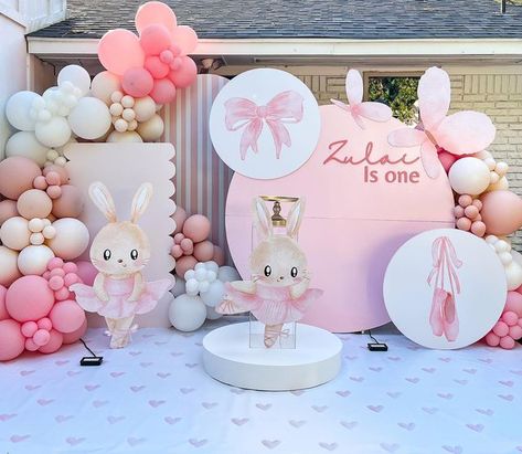 Bunny Theme Decorations, Bunny Ballerina Party, Bunny Balloon Decorations, Ballerina Bunny Birthday Party, Ballerina Decorations Party, Some Bunny Is Turning One Decorations, Easter Birthday Decorations, Bunny Birthday Decorations, Modern Event Decor