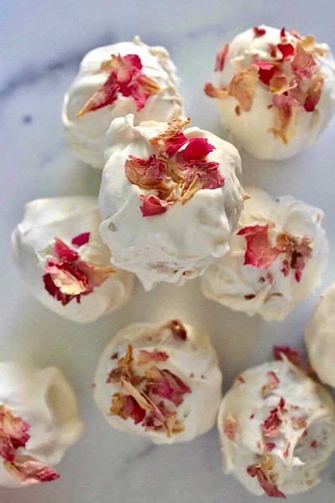 Falooda Cake Truffles | Zheelicious Fusion dessert that will be a hit!! Edible Rose Petals, Healthy Christmas, Indian Dessert Recipes, Cake Truffles, White Cake Mixes, Indian Desserts, Edible Gifts, Indian Sweets, Healthy Sweets Recipes