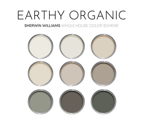 This listing is for an Earthy Organic paint palette, created with Sherwin Williams paint colors, and featuring many best-selling colors. I have carefully selected a range of 9 colors for this palette, and included options for walls, trim, furniture, cabinets and doors.  Sherwin Williams has thousands of paint colors, each with their own unique undertones. This can make choosing the right paint colors hard. The colors in this collection were carefully selected to coordinate with each other - this Green Bronze Bathroom, Neutral Earthy Color Palette, Olive Paint, Earthy Homes, Colors For Home, Sherwin Williams Paint, Cold Foam, Paint Color Schemes, Neutral Paint Colors