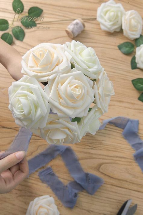 DIY Wedding Bouquets White Bridal Shower Centerpieces Arrangements Party Bridal Shower Bouquet, Diy Wedding Bouquets, Romantic Centerpieces, Fake Roses, Garden Centerpiece, Boda Diy, White Bridal Shower, Artificial Floral Arrangements, Bride Shower