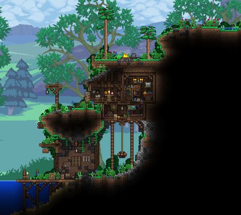 Terraria Boreal House, Terraria Basement Ideas, Terraria Cave House Ideas, Terraria Library, Terraria Hellevator, Terraria Vanity Ideas, Terraria Cavern House, Terraria Bridge, Terraria Base Ideas