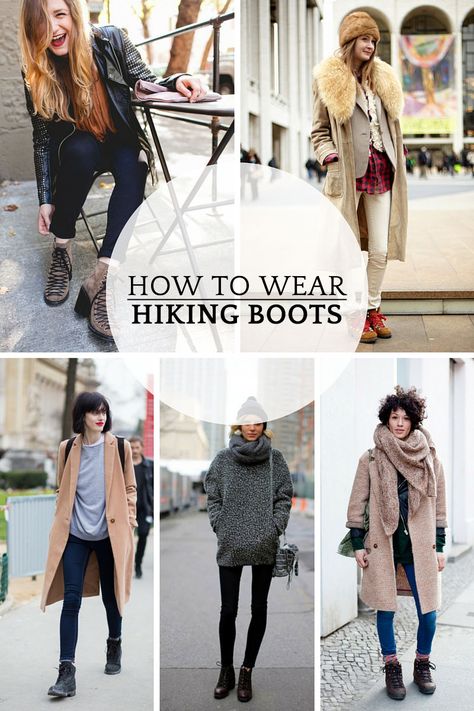 9 ways to wear hiking boots for women in the fall and winter | A Girl Named PJ How To Wear Hiking Boots, Hiker Boots Outfit, Hiking Boots Women Outfit, Hiking Boot Outfit, Hiking Boots For Women, Black Hiking Boots, Hiking Wear, Winter Hiking Boots, Hiking Boots Outfit