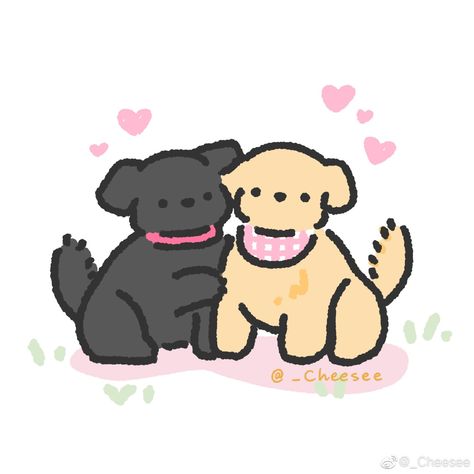 Dogs In Love Drawing, Dog And Cat Together Wallpaper, Cute Dog Pfp Drawing, Dog Chibi Art, Cute Puppies Drawing, Cute Cat And Dog Drawings, Cute Puppy Wallpaper Cartoon, Puppy Cute Drawing, Cute Dog Drawings Easy