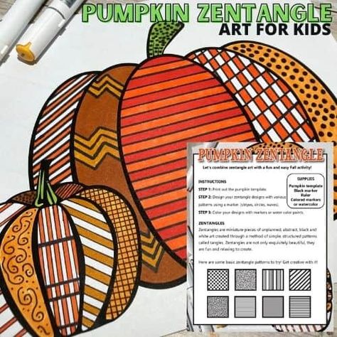 Pumpkin Art Project 5th Grade, Pattern Pumpkin Art, Pumpkin Art Projects For Middle School, Grade 2 Art Ideas Lesson Plans, Pumpkin Art Elementary, Pumpkin Zentangle Art, Grade 5 Fall Art, Fall Art Ideas For 4th Grade, Pumpkin Crafts Elementary School