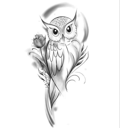 Owl Tattoo Drawings, Cute Owl Tattoo, Tato Lengan, Owl Tattoo Design, Owls Drawing, Gambar Figur, Owl Tattoo, Simplistic Tattoos, Tattoo Design Drawings