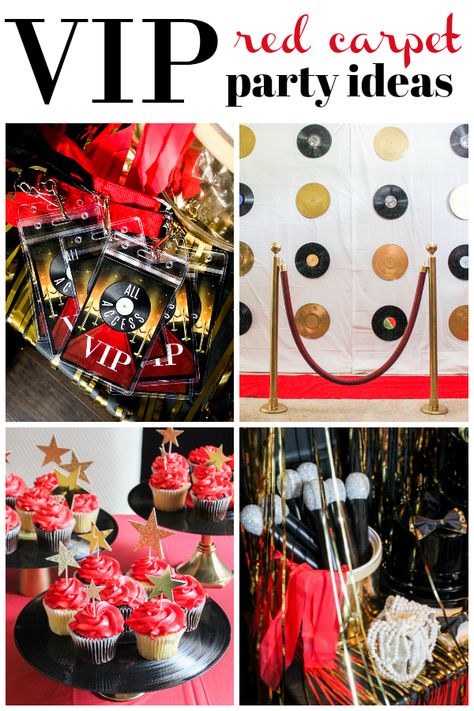 Red Carpet Theme Party - fun and easy VIP birthday party ideas for kids and adults! #party #partyideas #redcarpet #vipparty Red Carpet Theme Party Ideas, Vip Party Ideas, Red Carpet Party Ideas, Diy Red Carpet, Red Carpet Theme Party, Vip Red Carpet, Kitty Party Themes, Hollywood Birthday Parties, Movie Inspiration