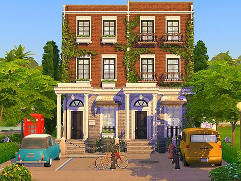 Townhouse Sims 4, Ts4 Builds, Family Townhouse, Lots Sims 4, Hi Its Me, Townhouse Apartments, Sims 4 Houses Layout, Sims4 House, British Cottage