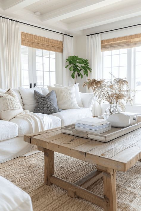 Coastal Coffee Table Decor, Coastal Farmhouse Living Room, Coastal Coffee Table, Farmhouse Living Room Decor Ideas, Modern Farmhouse Living, Modern Farmhouse Living Room, Farmhouse Living Room, Coastal Living Room, Living Room Inspo