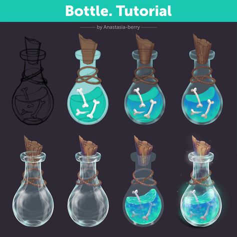 Magic Tutorial, Bottle Drawing, Magic Bottles, Digital Painting Techniques, Procreate Ipad Art, 2d Game Art, Drawing Examples, Drawing Expressions, Potion Bottle