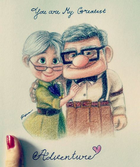 Up Carl and Ellie the story is so sweet so i decided to draw them.. feel free to visit my Instagram @margarethrina for more of my drawings :) please don't use my art for commercial use 🙏🏻 Up Carl Y Ellie, Up Carl And Ellie, Disney Amor, Carl And Ellie, Up Pixar, Up The Movie, Love My Husband Quotes, I Love My Hubby, Disney Up