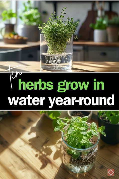 Growing herbs indoors has never been easier! Forget about messy soil or a green thumb; all you need is water, a few glass jars, and some sunlight to turn your kitchen into a mini herb garden.  This method, known as hydroponic gardening, is not only space-saving and clean but also incredibly effective.  So, if you need herb garden ideas, here are ten herbs you can grow in water all year long, adding freshness and flavor to your dishes without a trip to the grocery store! Hydroponic Herbs Indoor, Herbs Grown In Water, Herbs You Can Grow In Water, Growing Herbs In Water, Beautiful Sunrooms, Herbs In Water, Apartment Herb Gardens, Mini Herb Garden, Hydroponic Herb Garden