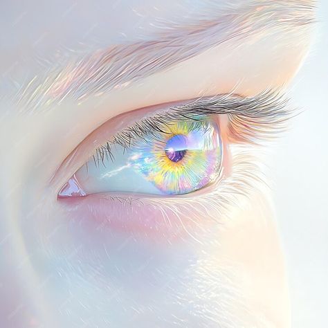 A close up of a person s eye with a blue eye and a multicolored image of a person s eye | Premium AI-generated image Iris Colors Eye, Ice Blue Eyes Aesthetic, Iridescent Eyes, Character Attributes, Two Colored Eyes, Mystical Eyes, Blue And Green Eyes, Sky Kingdom, Multiple Eyes