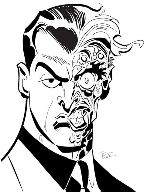 Two face vector, Originally drawn by Bruce Timm Bruce Timm, Two Face Batman, Batman Drawing, Gotham Villains, Comic Villains, Univers Dc, Two Face, Batman The Animated Series, Arte Dc Comics