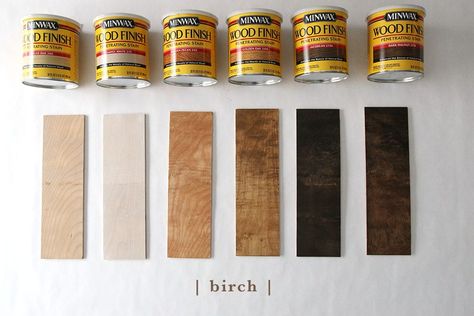 How 6 Different Stains Look On 5 Popular Types of Wood - Chris Loves Julia Outdoor Wood Stain, Minwax Stain Colors, Wood Dye, Jacobean Stain, Birch Cabinets, Exterior Wood Stain, Stain On Pine, Minwax Stain, Stained Table