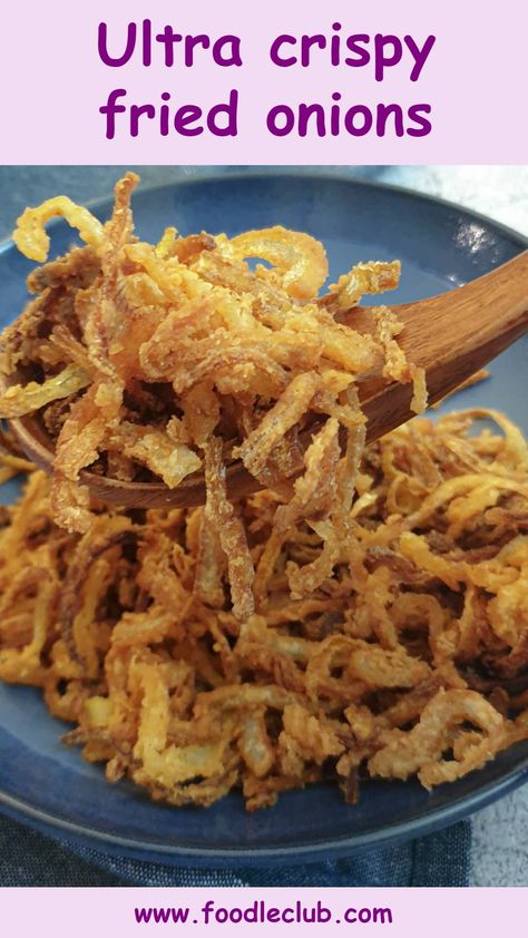 These crispy fried onions are a taste sensation and so quick to make. Top them on hamburgers or hotdogs, sprinkle them over salads, serve as a side dish with steak, or just eat them as a tasty snack. But whatever you do, just make them! You won't be sorry! Onion Crisps Fried, Air Fried Crispy Onions, Homemade Crispy Fried Onions, Homemade Crispy Onions, Homemade Fried Onions, How To Make Crispy Onions, Air Fryer Crispy Onion Straws, French Fried Onions Air Fryer, How To Make Fried Onions