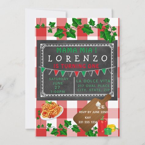 Italian 1st birthday Invitation | #italian #1stbirthday #first #redcheckered #pizza #party #picnic #food #invitation #chalkboard Party Picnic Food, Food Invitation, Italian Dinner Party, Italian Party, Italian Theme, Dinner Party Invitations, 1st Birthday Invitation, Italian Dinner, Picnic Food