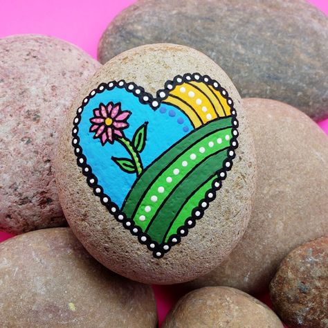 Paint your own Springtime Love rock with this easy tutorial! Step by step instructions, color pictures, painting tips, sealing tips, supply suggestions and more! Happy painting! Rock Tutorial, Rock Painting Flowers, Inspirational Rocks, Happy Rock, Rock Painting Tutorial, Diy Rock Art, Rock Flowers, Stone Art Painting, Painted Rocks Kids