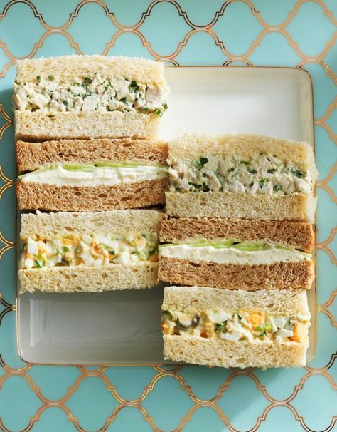 High Tea Sandwiches, Tea Party Sandwiches Recipes, Egg Sandwich Recipe, Tea Sandwich, Tea Party Sandwiches, Tea Sandwiches Recipes, Tiny Foods, Creamy Eggs, Tea Food