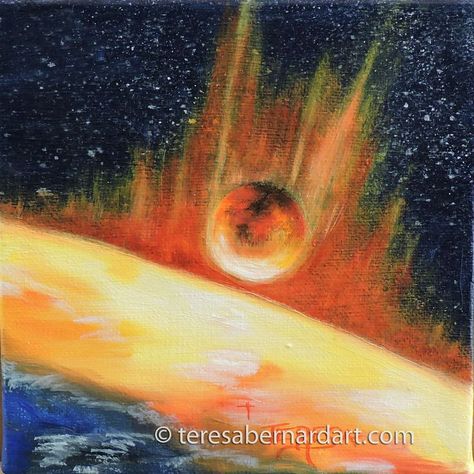 asteroid strike, asteroid painting, space art, outer space painting The Solar System, Gcse Art, Art Tips, Space Art, Solar System, Oil Paintings, Astronomy, Solar, Oil Painting