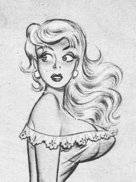 Bill Ward Pinups, Cartoon Pinups Drawing, Pinup Cartoon Vintage, Pin Up Poses Drawing, 50s Cartoon Style, Bill Ward Art, Cartoons 50s, 50s Cartoon, Castle Cartoon