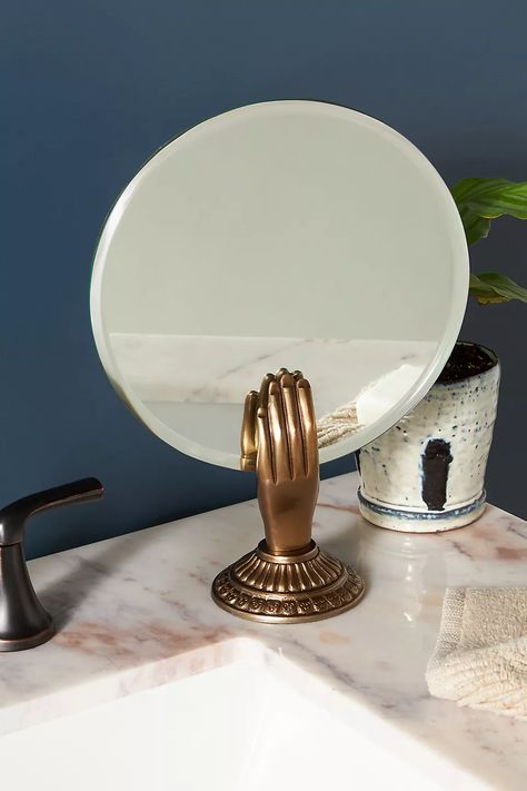 Mirror Anthropologie, Tabletop Vanity Mirror, Unique Bathroom Decor, Handmade Mirror, Handmade Mirrors, Vintage Mirrors, Unique Bathroom, Hand Mirror, Bathroom Essentials