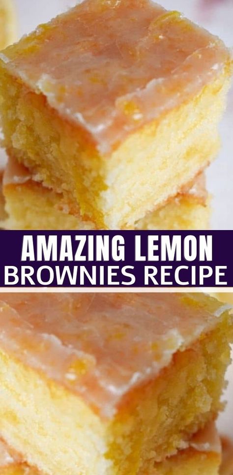 AMAZING LEMON BROWNIES | Lemon dessert recipes, Lemon brownies, Brownie recipes Lemon And Buttermilk Recipes, Easy Lemon Desert, Lemon Recipes Dessert Easy, Lemon Easy Desserts, Lemon Baking Recipes, Lemon Recipes Dessert, Easy Lemon Recipes, Easy Lemon Brownies, Easy Lemon Desserts