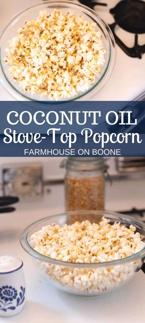 Popcorn On The Stove Top, Stove Top Popcorn, Coconut Oil Popcorn, Cooking Popcorn, Popcorn Oil, Easy Popcorn, Farmhouse On Boone, Oil Stove, Stovetop Popcorn