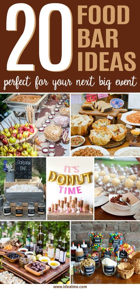 One trend that we've fallen in love with lately is the food bar. Check out these 20 fun food bar ideas that'll be perfect for your next big event. Hospitality Ideas Food, Bar Dinner Ideas, Food Bars For Parties, Party Food Bar Ideas, Food Bar Ideas, Party Food Bars, Party Food Bar, Food Bars, Food Bar