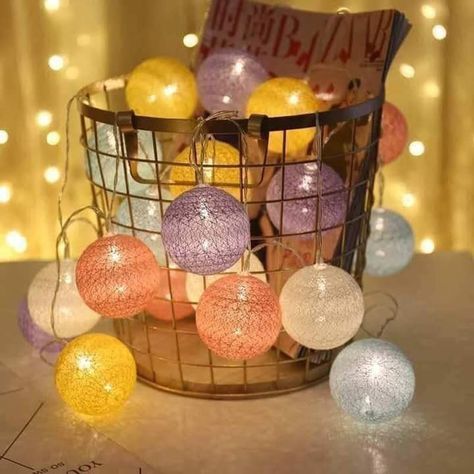 Cotton Ball Garland, Fairy Lights Curtain, Led Christmas Decor, Fairy Light Curtain, Cotton Ball String Lights, Small Lights, Boho Bedroom Diy, Cotton Ball Lights, Led Ball